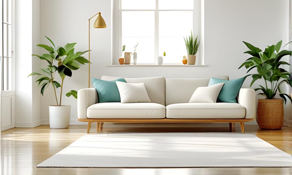 Freshly cleaned Williamsburg living room with soft daylight, polished floors and neatly arranged cushions