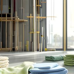 Caleb Nguyen preparing microfiber cloths near a post-construction site with daylight coming through tall windows